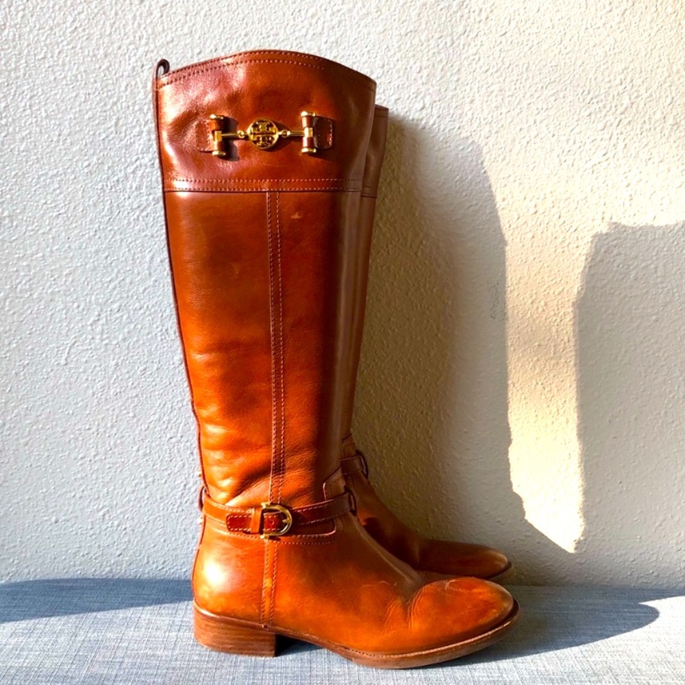 Tory Burch Nadine Riding Boots Cognac with Gold